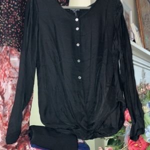 Black Button-Front Long Sleeve Women's Top